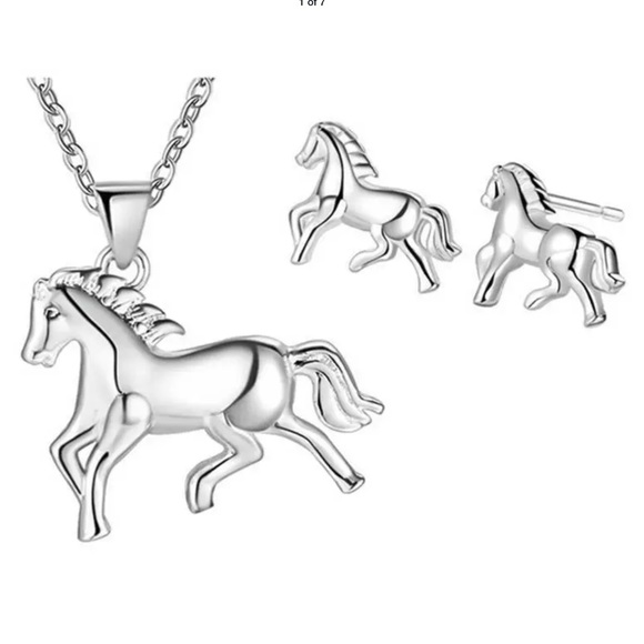 Pink Magnolia Jewelry - New Sterling Silver Horse Necklace & Earrings Set